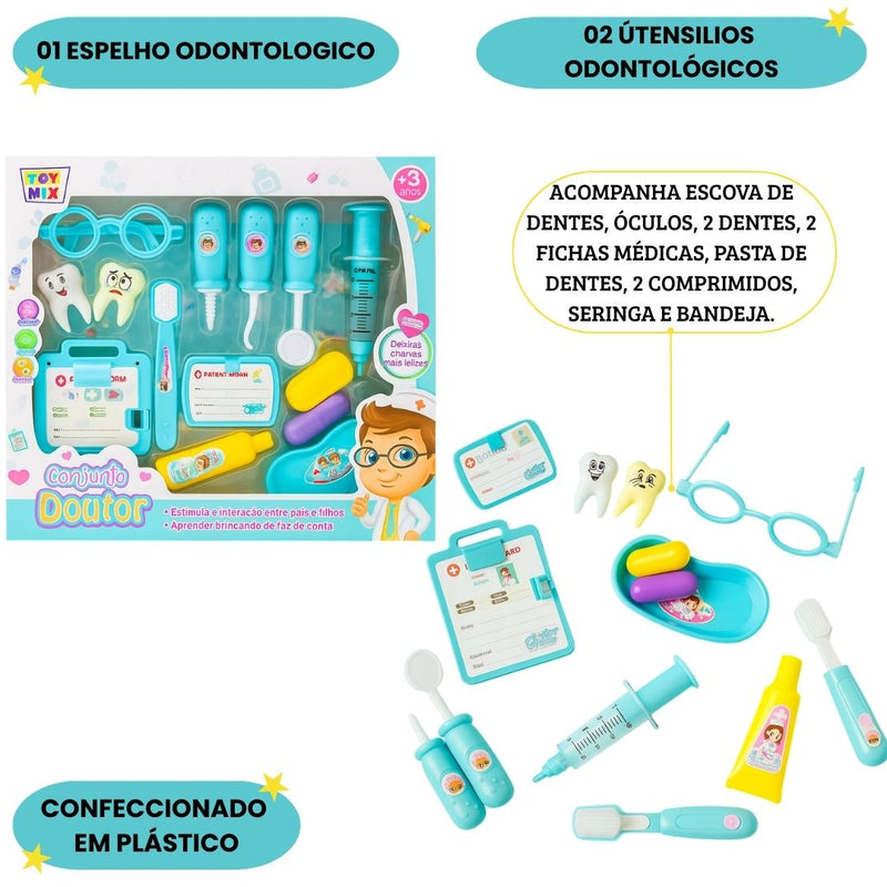 Kit Médico Dentista Infantil Com Acessórios Brinquedo Menina Educativo Faz de Conta Diversão Criança Ponto Criativo