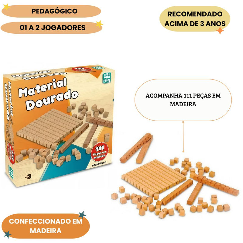 Jogo Infantil Material Dourado 111PÇS Brinquedo Jogos Nig