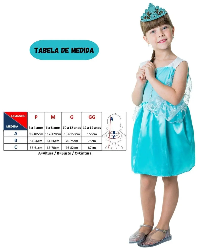 Fantasia Princesa Cinderela Azul Brilho Coroa Dia Das Crianças Curta Verão Carnaval Presente Feminina Megalomania