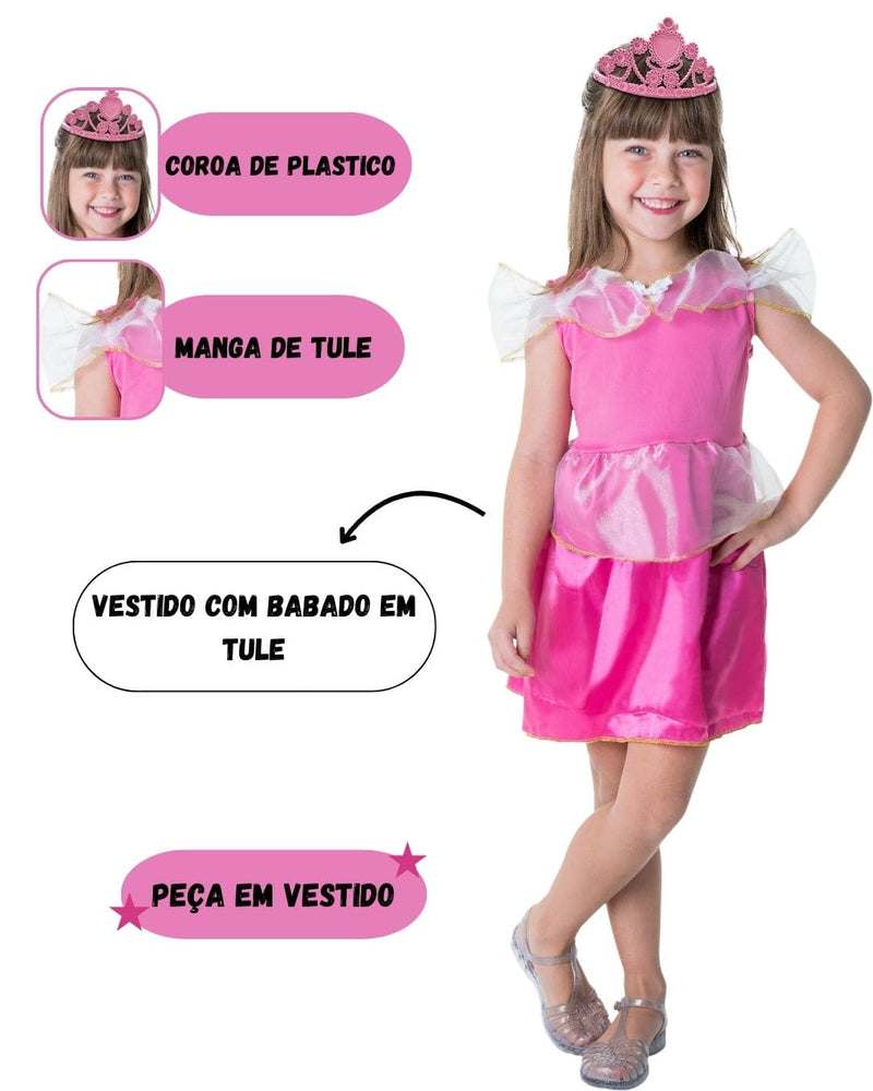 Fantasia Princesa Menina Curta Rapunzel Com Coroa Infantil Dia das Crianças Festa Megalomania