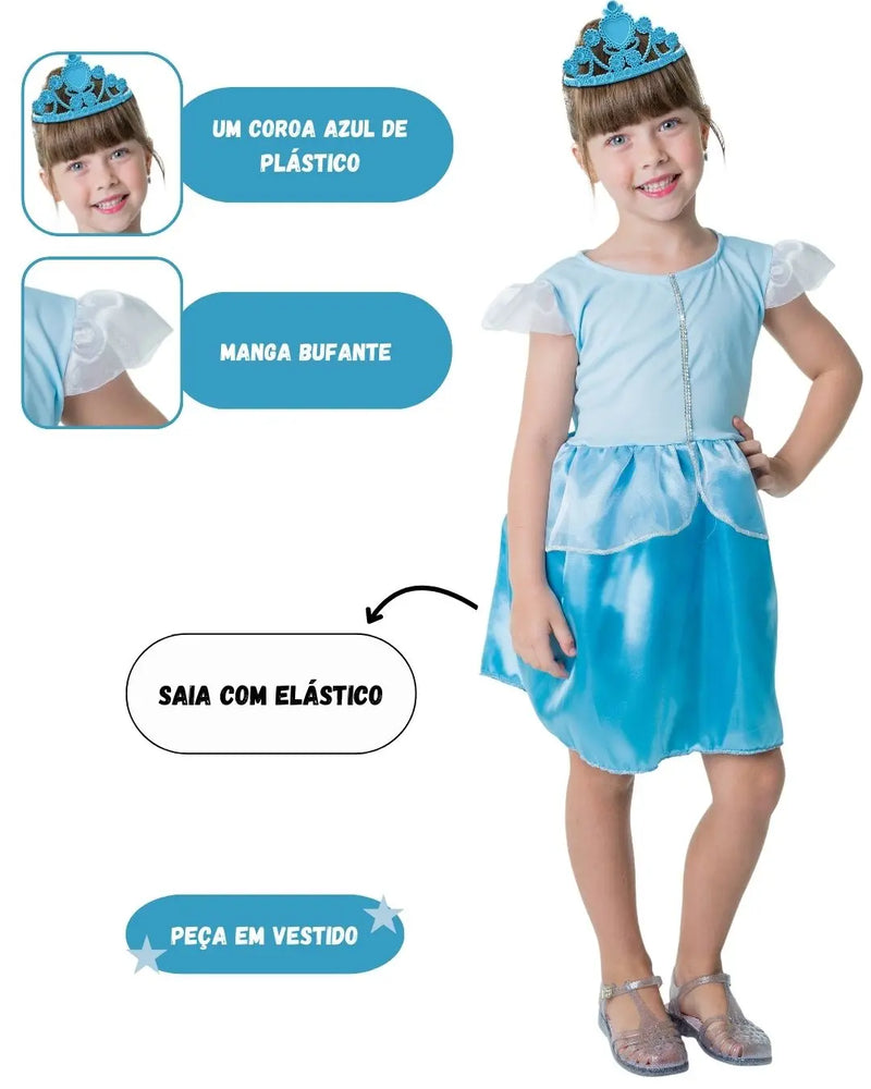 Fantasia Infantil Curta Menina Princesa do Gelo Frozen Desenho Carnaval Dia Das Crianças Presente Megalomania
