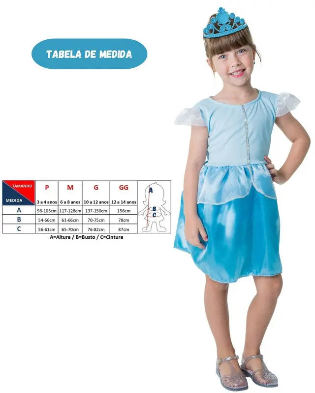 Fantasia Infantil Curta Menina Princesa do Gelo Frozen Desenho Carnaval Dia Das Crianças Presente Megalomania