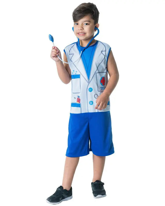 Fantasia Infantil Menino Médico Doutor Veterinário Com Estetoscópio Carnaval Dia das Crianças Escolar Megalomania
