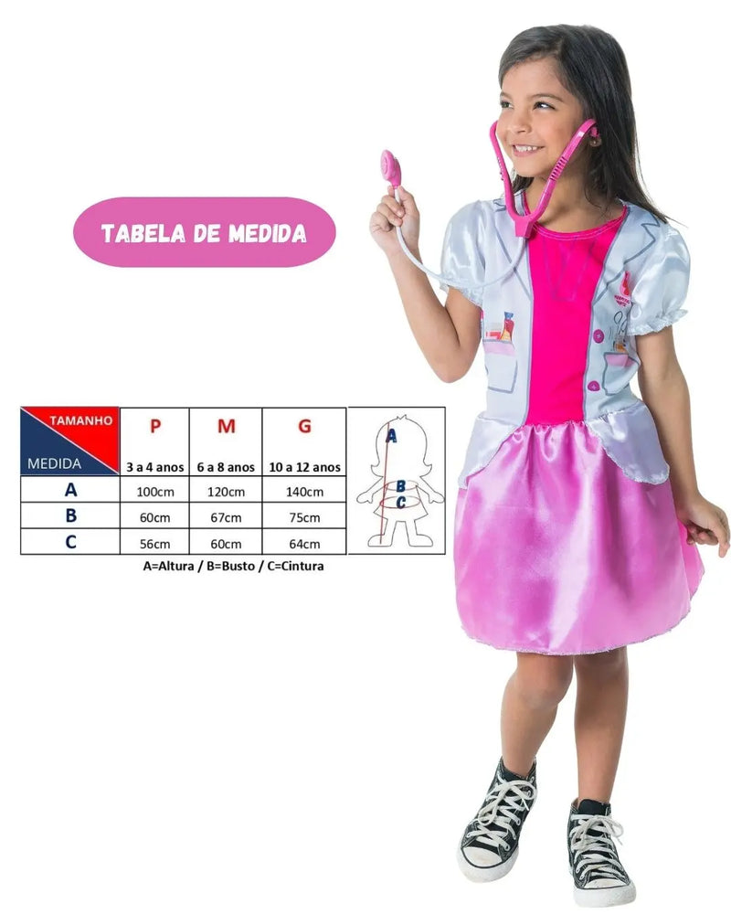 Fantasia Infantil Menina Médica Doutora Com Estetoscópio Carnaval Dia Das Crianças Megalomania