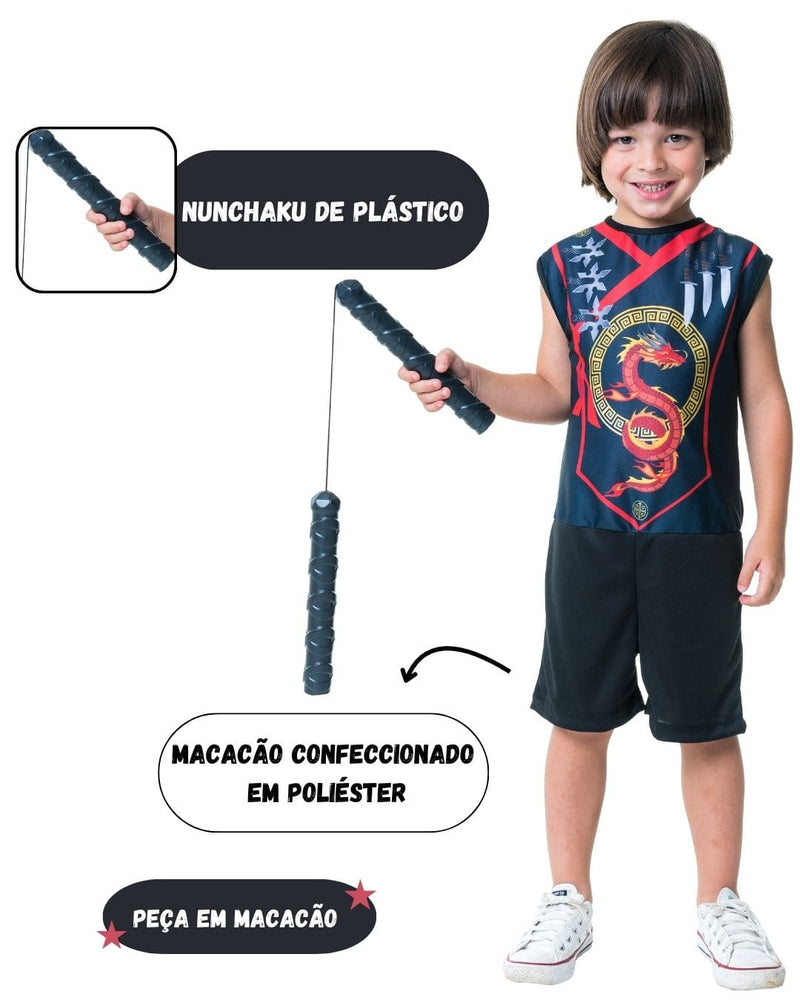 Fantasia Menino Infantil Ninja Com Nunchako Festa Carnaval Dia das Crianças Megalomania