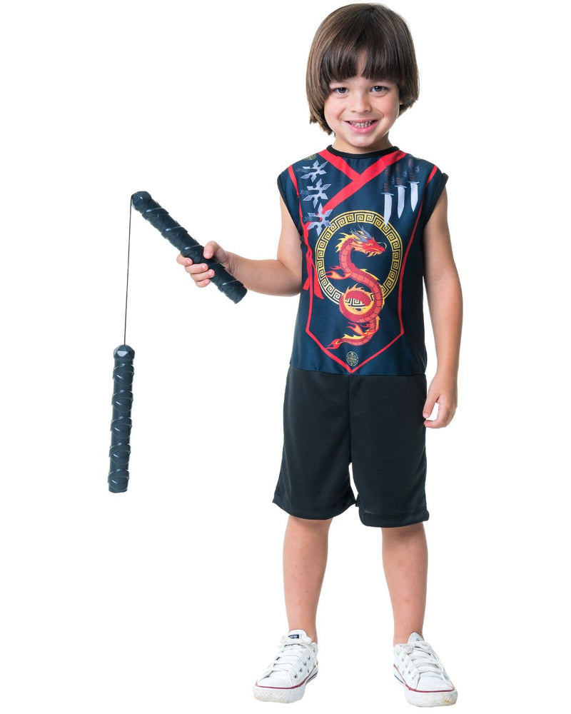 Fantasia Menino Infantil Ninja Com Nunchako Festa Carnaval Dia das Crianças Megalomania