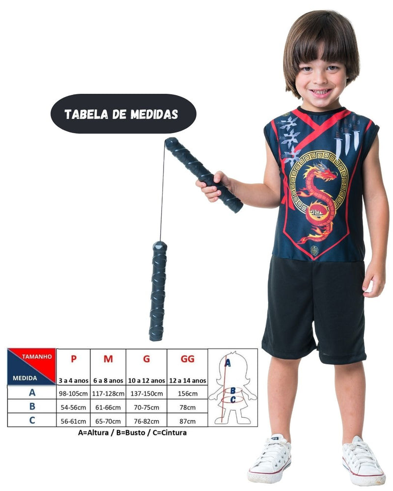 Fantasia Menino Infantil Ninja Com Nunchako Festa Carnaval Dia das Crianças Megalomania
