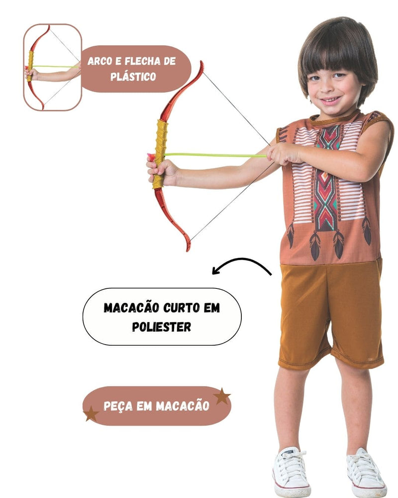 Fantasia Infantil Índio com Arco e Flecha Festa Criança Carnaval Megalomania