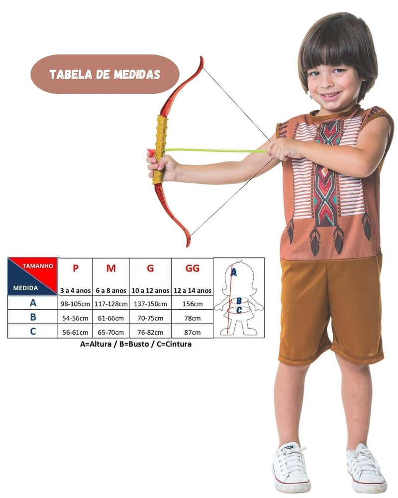 Fantasia Infantil Índio com Arco e Flecha Festa Criança Carnaval Megalomania