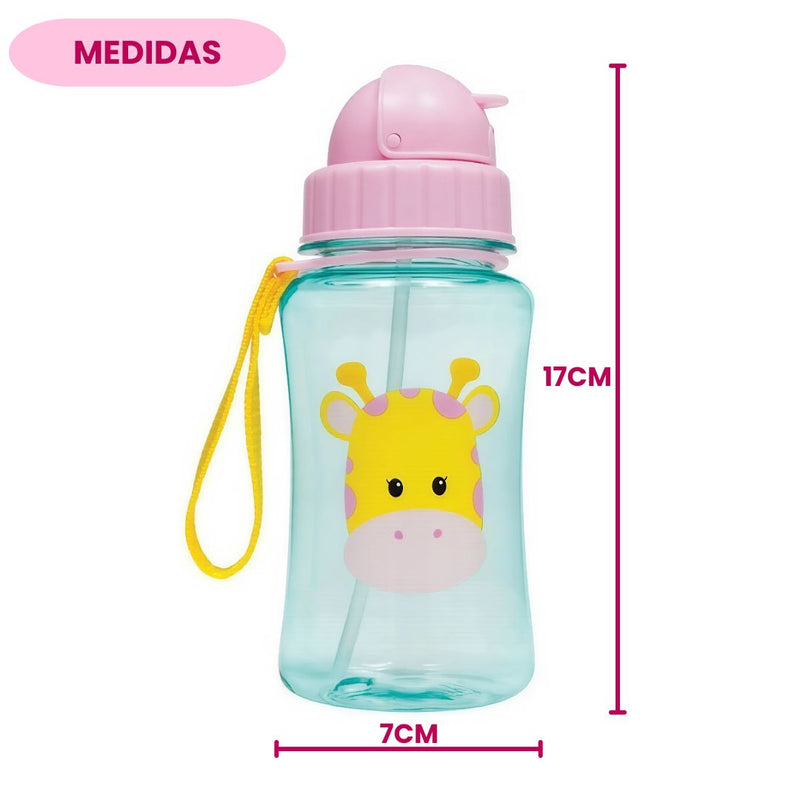 Garrafinha Garrafa Infantil Canudo Silicone Animal Fun Buba Girafa Girafinha Rosa-claro