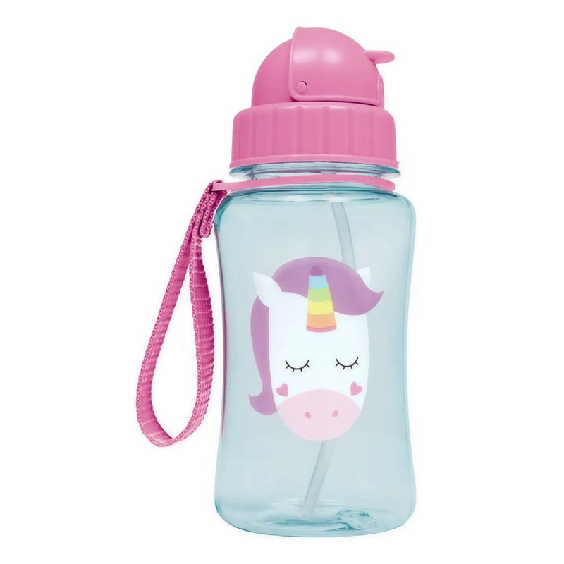 Garrafa Infantil Com Canudo Silicone Animal Fun Rosa Unicórnio 350ml Bebê Garrafinha Criança Megalomania