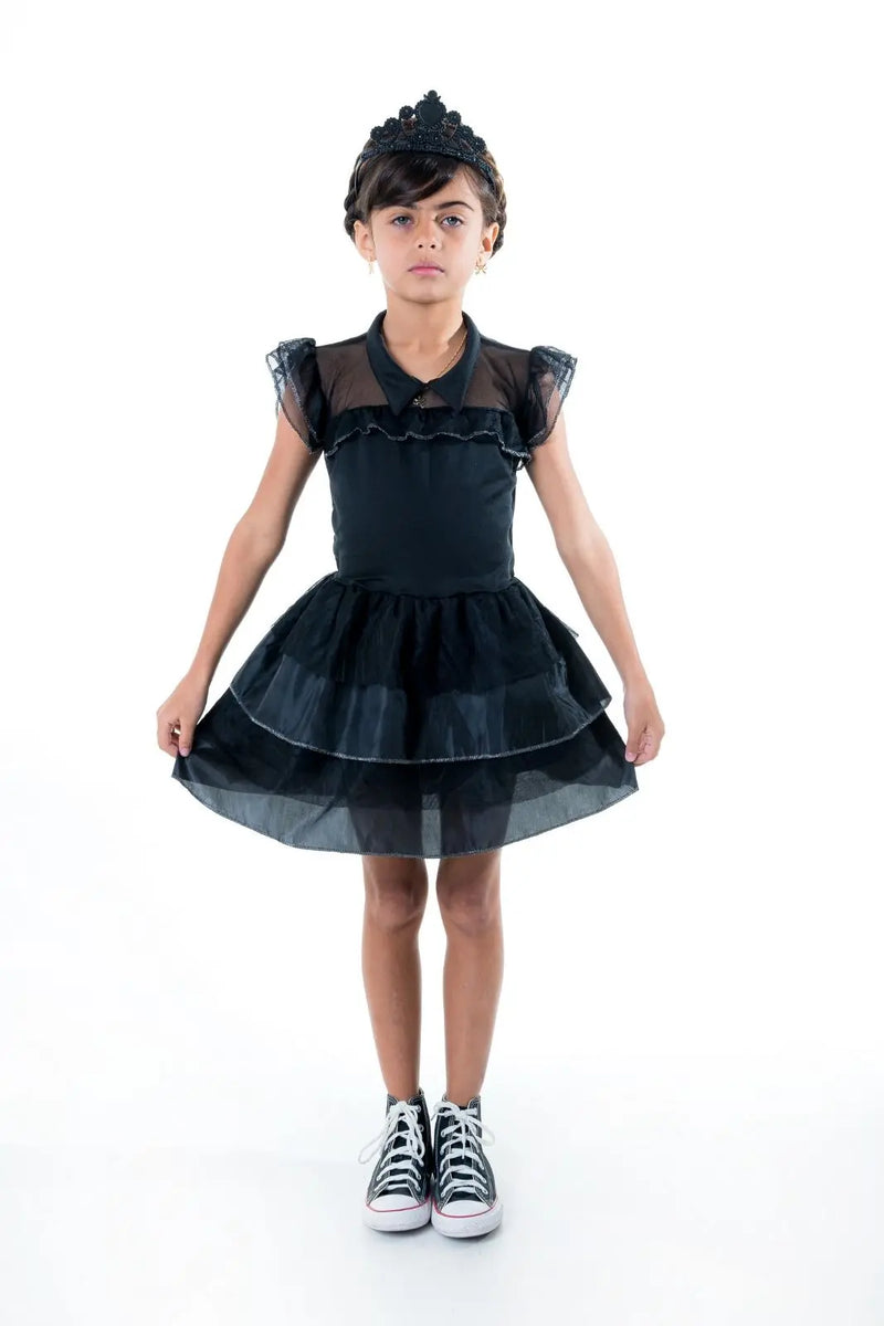Fantasia Infantil Menina Wandinha Quarta feira Familia Addams Serie Bruxinha Carnaval Hallowen Dia Das Crianças Megalomania
