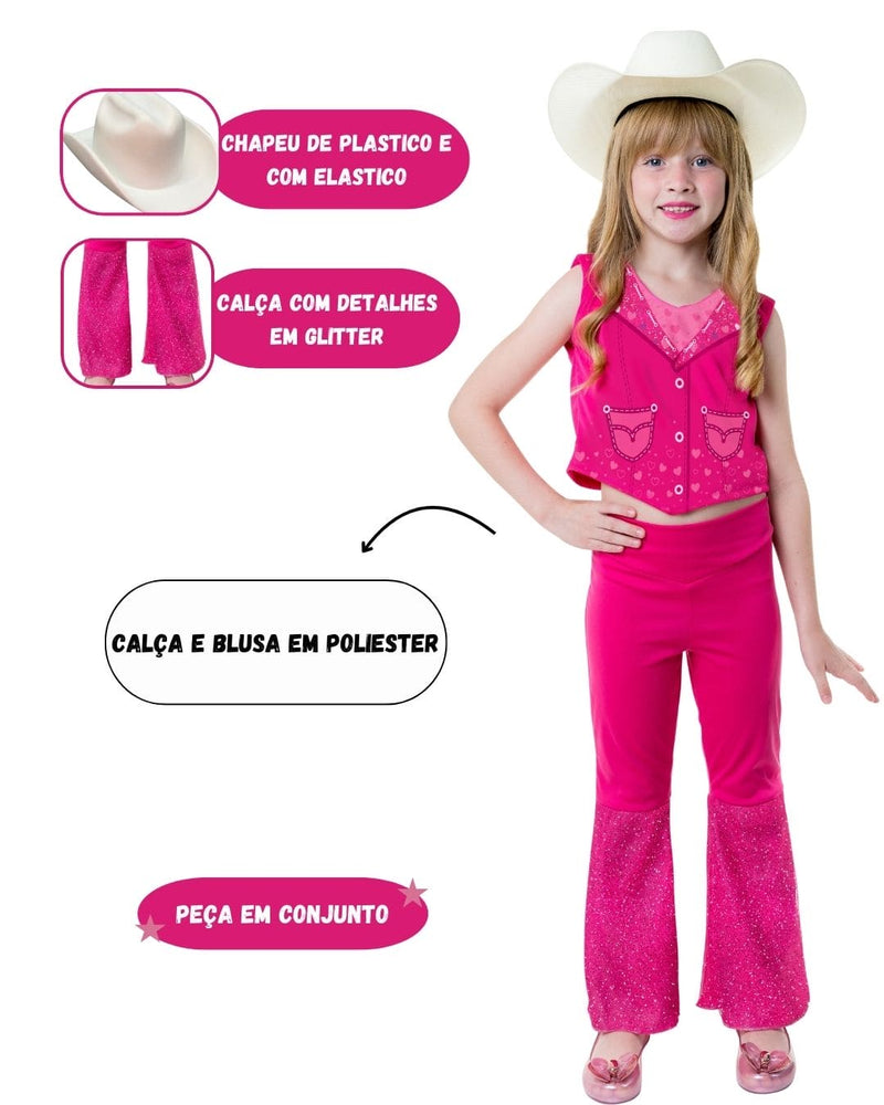Fantasia Pink Glitter Barbie Com Chapéu Menina Festa Carnaval Dia das Crianças Megalomania