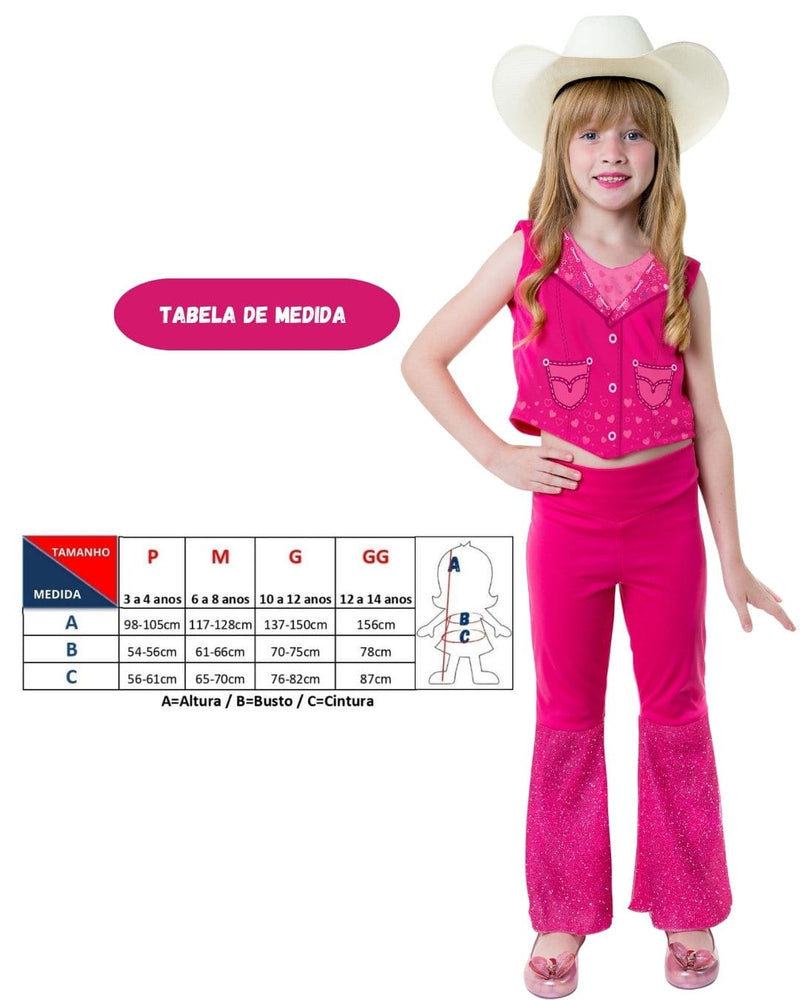 Fantasia Pink Glitter Barbie Com Chapéu Menina Festa Carnaval Dia das Crianças Megalomania