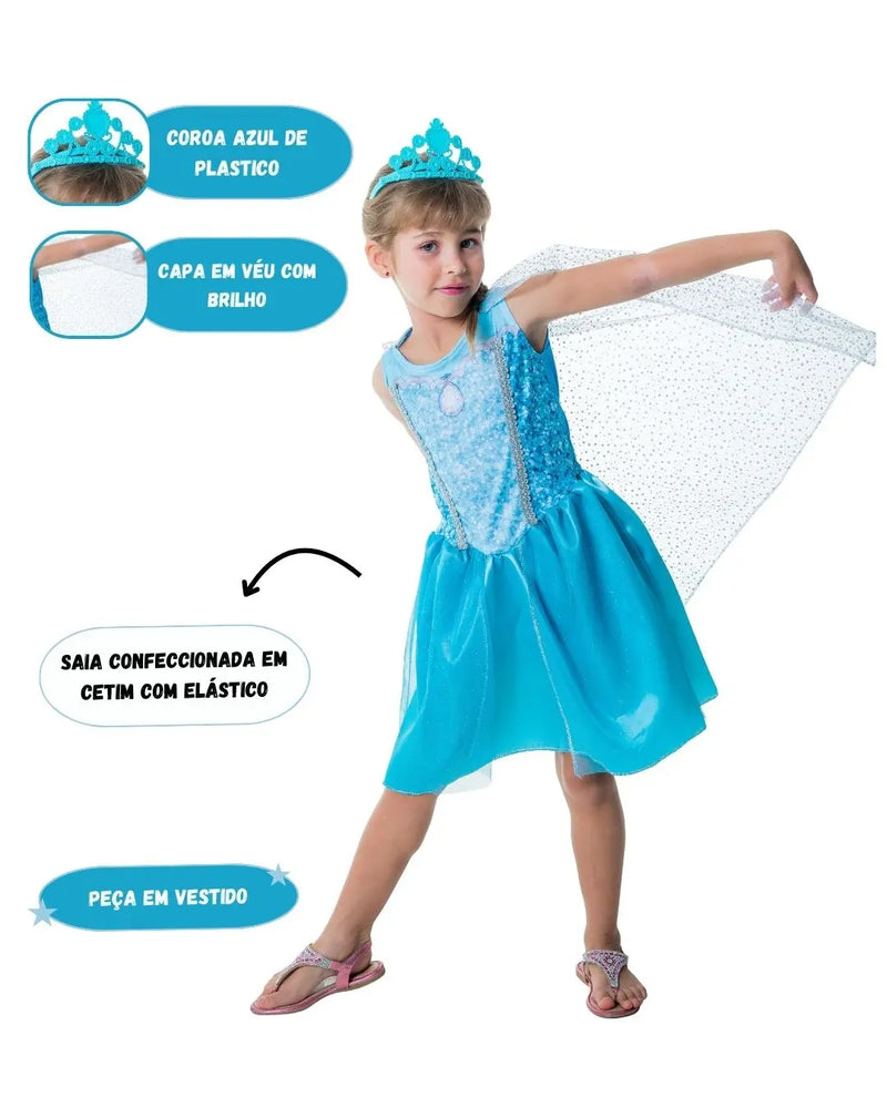 Fantasia Feminina Infantil Princesa Cinderella Carnaval Dia das Crianças Coroa e Tule Megalomania