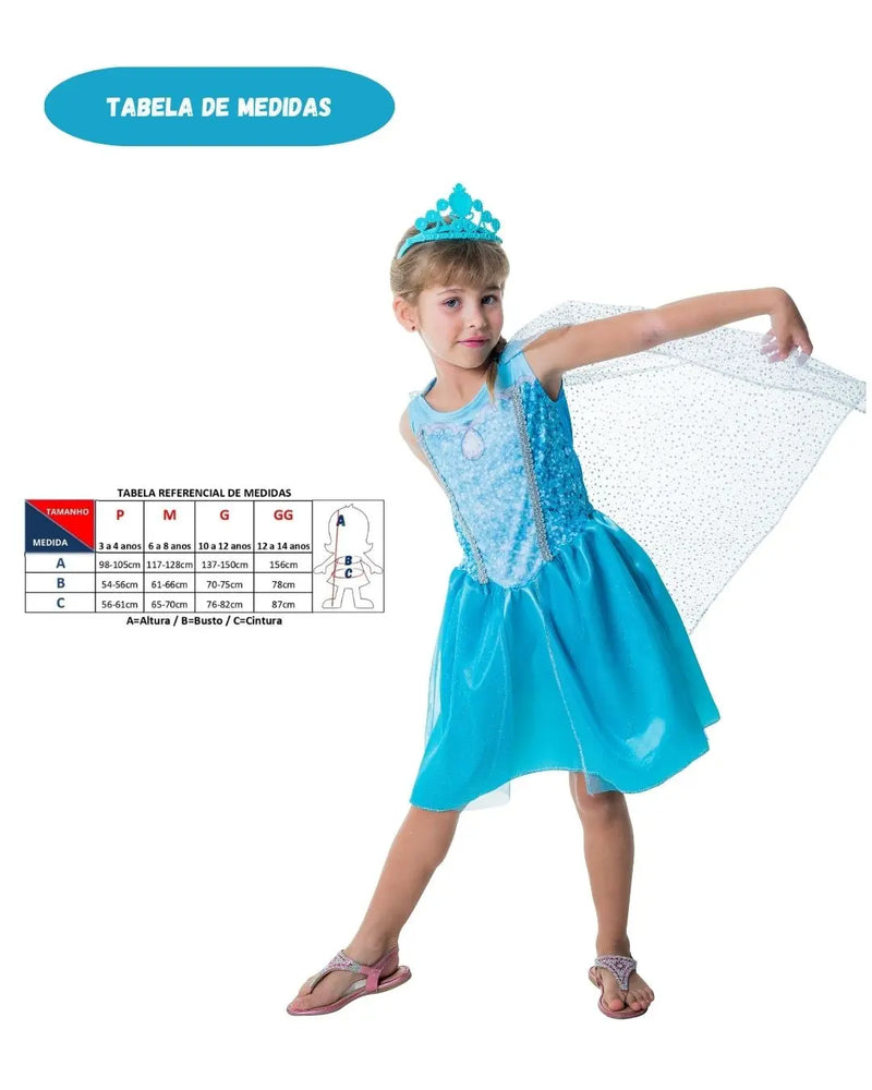 Fantasia Feminina Infantil Princesa Cinderella Carnaval Dia das Crianças Coroa e Tule Megalomania