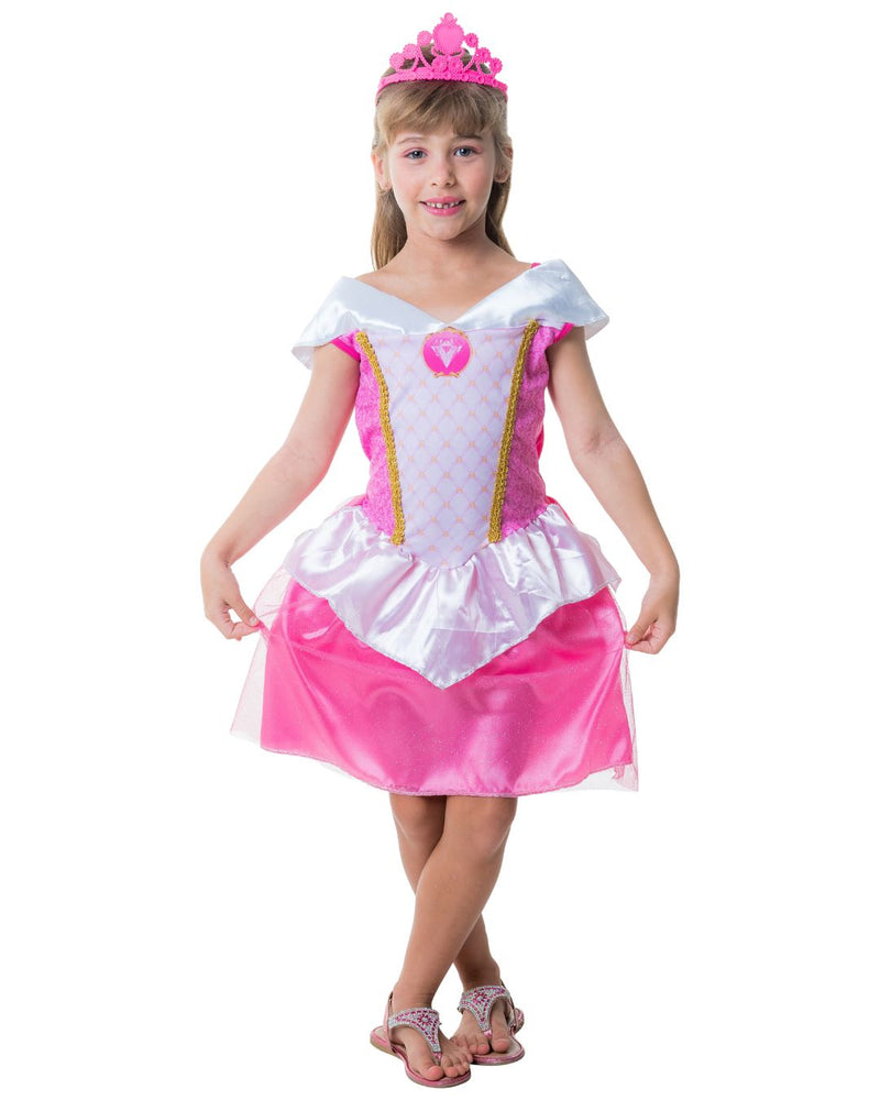 Fantasia Clássica Com Coroa Rapunzel Curta Rosa Carnaval Dia Das Crianças Menina Infantil Megalomania