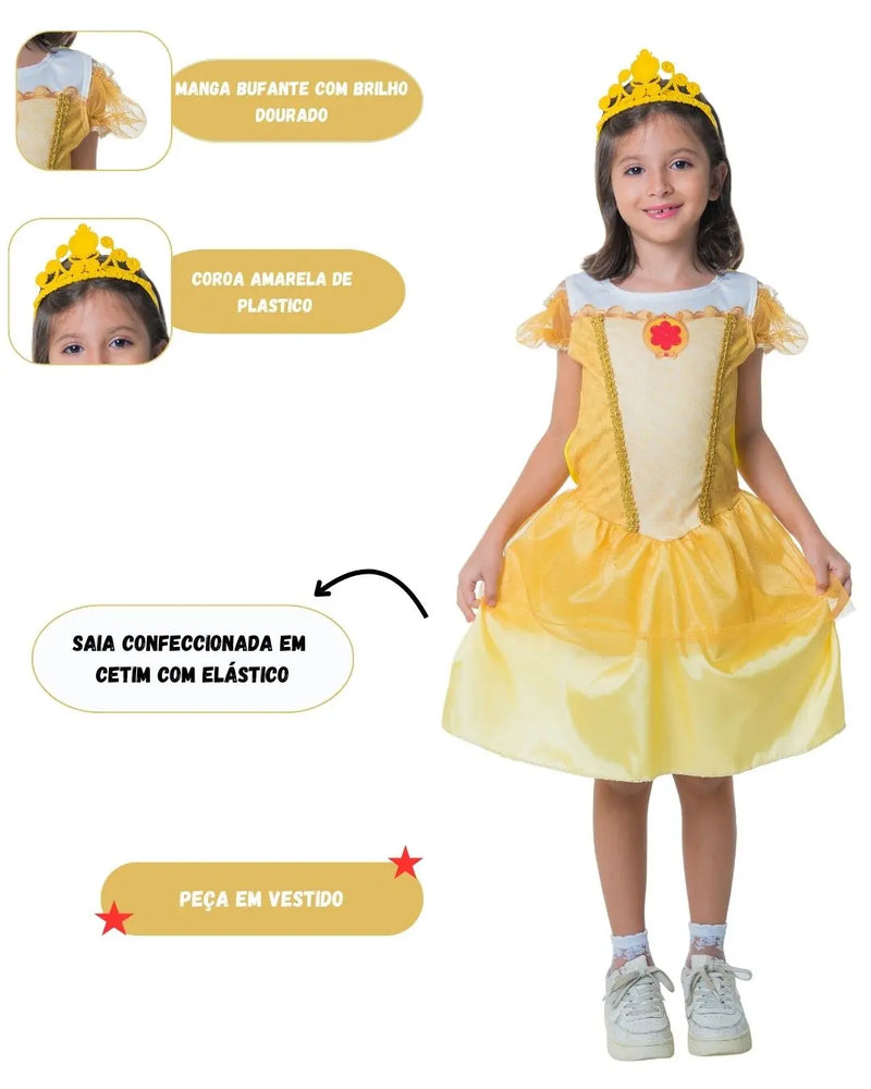 Fantasia Princesa Bela Clássica Carnaval Criança Infantil Feminina Megalomania