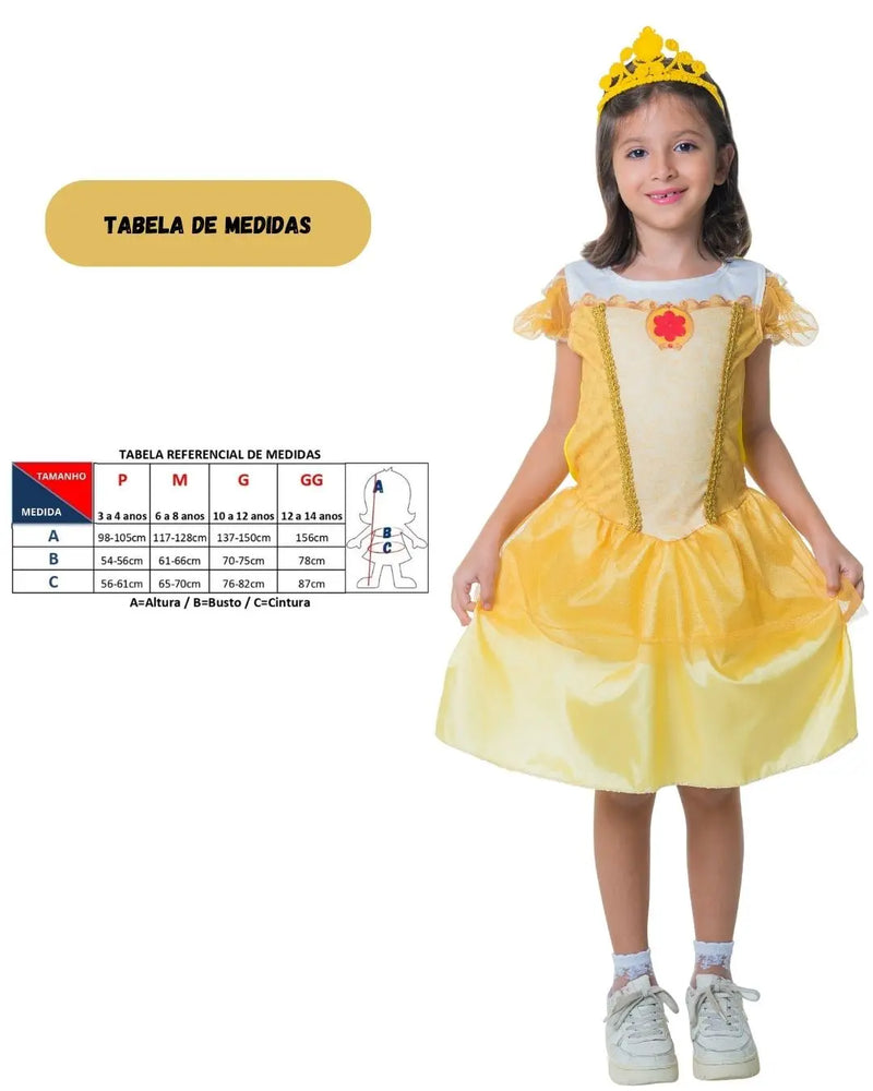 Fantasia Princesa Bela Clássica Carnaval Criança Infantil Feminina Megalomania