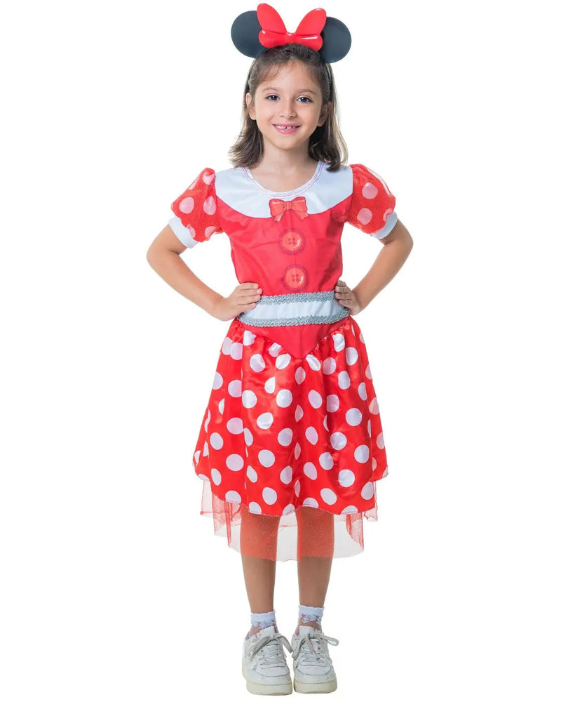 Fantasia Minnie Infantil Menina Clássica com Tiara Carnaval Feminina Presente Escolar Megalomania