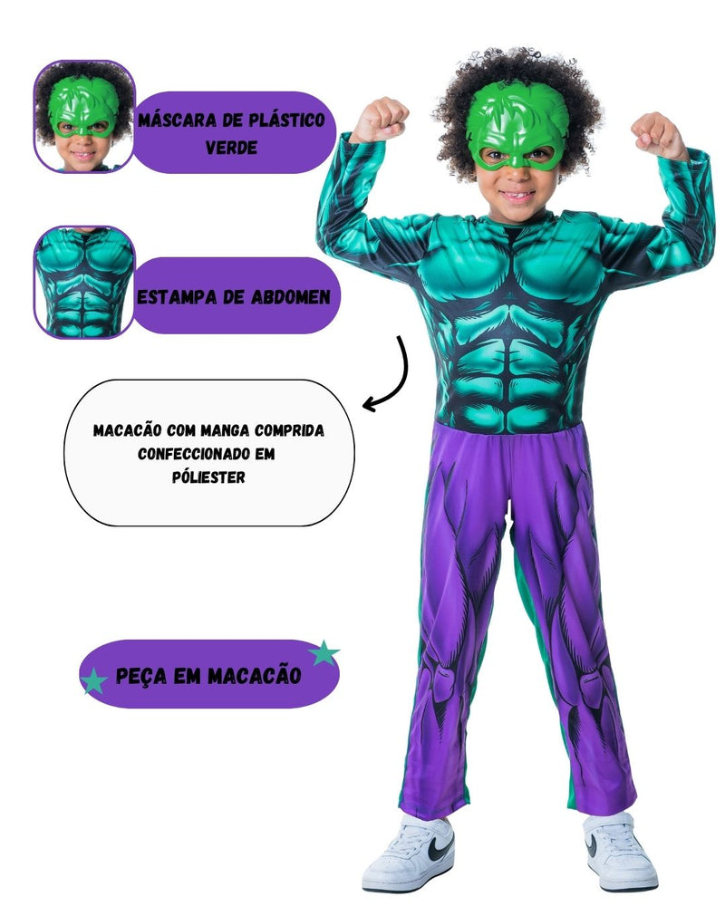 Fantasia Longa Menino Herói Verde Com Máscara Dia Das Crianças Carnaval Festa Megalomania