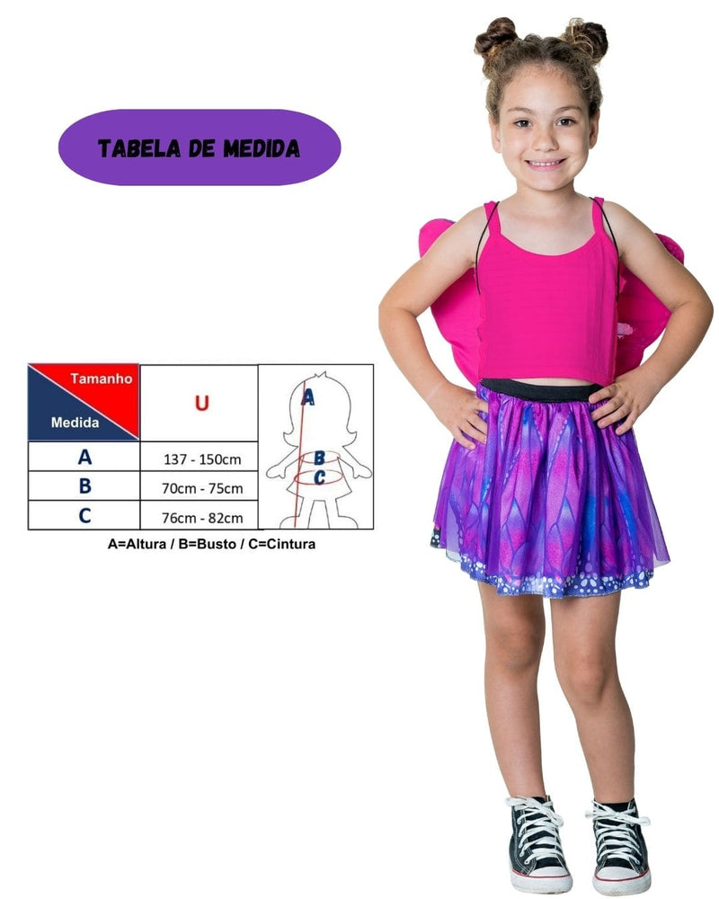 Fantasia Infantil Fada Borboleta Rosa Com Asa e Tutu Menina Feminina Carnaval Dia das Crianças Cosplay Megalomania