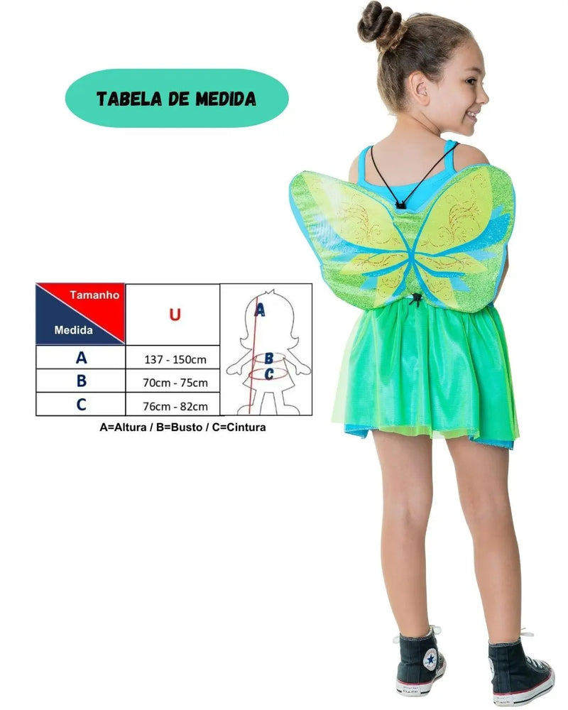 Fantasia Menina Fada Encantada Tinker Bell Sininho Verde Carnaval Dia das Crianças Feminina Presente Megalomania