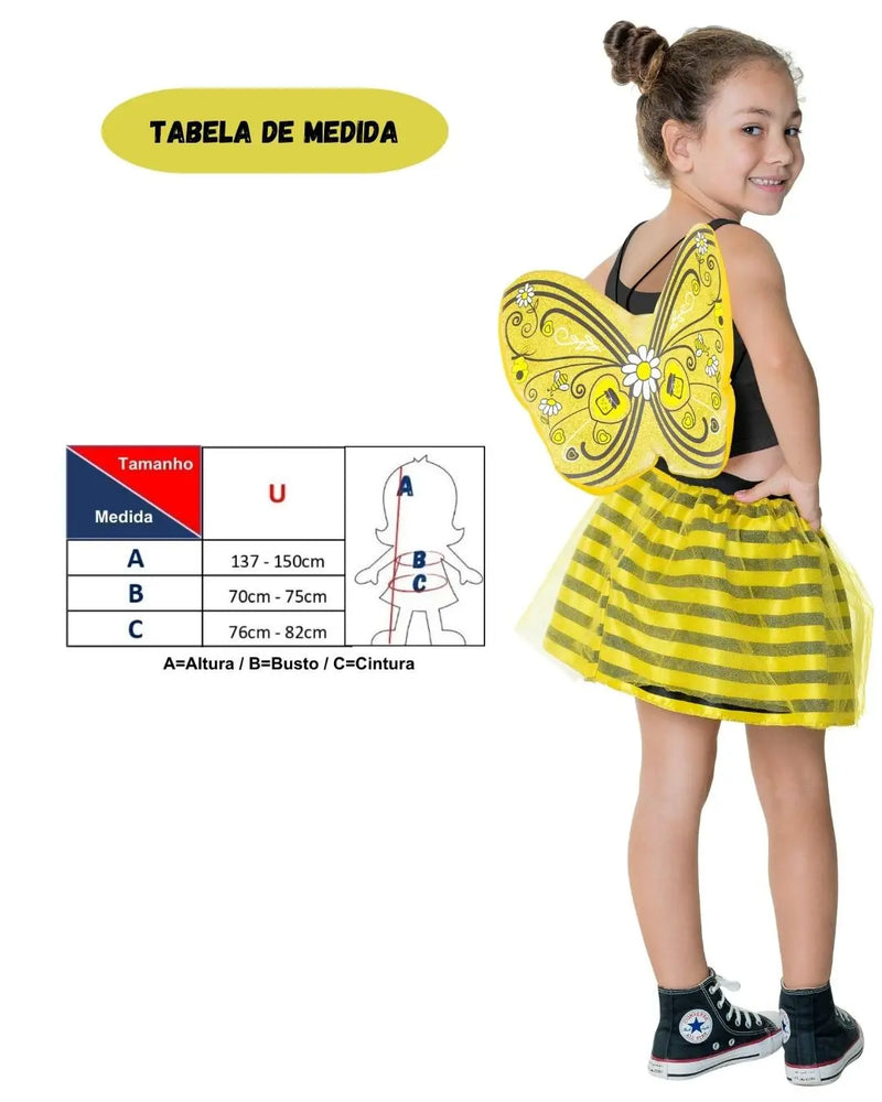 Fantasia Infantil Menina Abelhinha Amarela Com Asa e Tutu Carnaval Dia Das Crianças Presente Megalomania