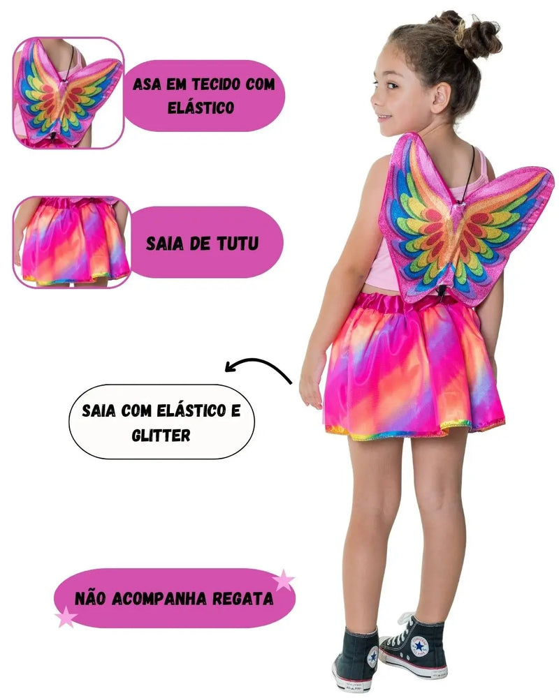 Fantasia Menina Infantil Borboleta Glitter Feminina Carnaval Dia das Crianças Presente Rosa Megalomania
