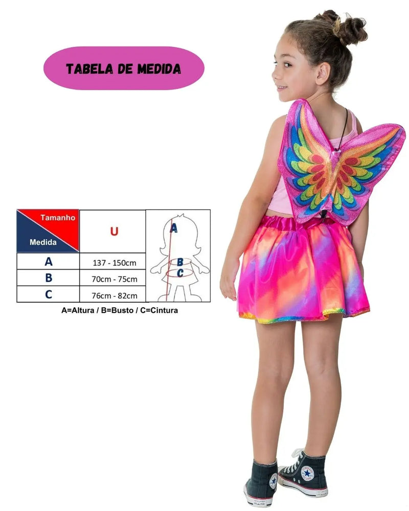 Fantasia Menina Infantil Borboleta Glitter Feminina Carnaval Dia das Crianças Presente Rosa Megalomania