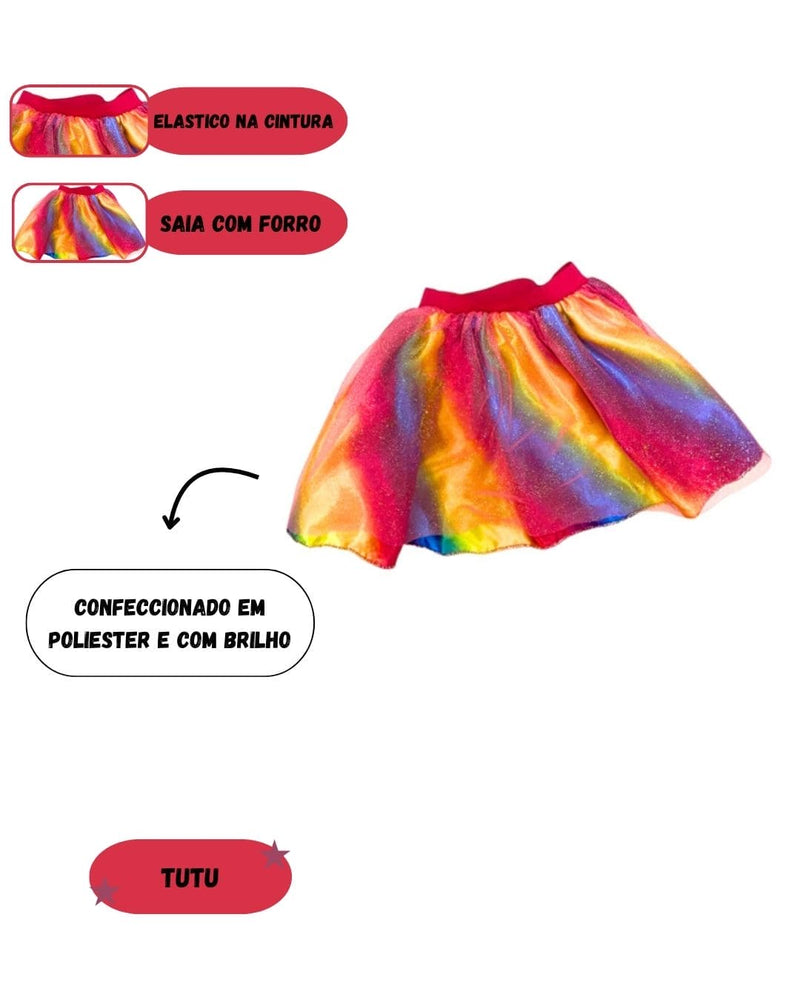 Fantasia Saia Tutu Arco Iris Adulto Festa Carnaval Feminino Megalomania