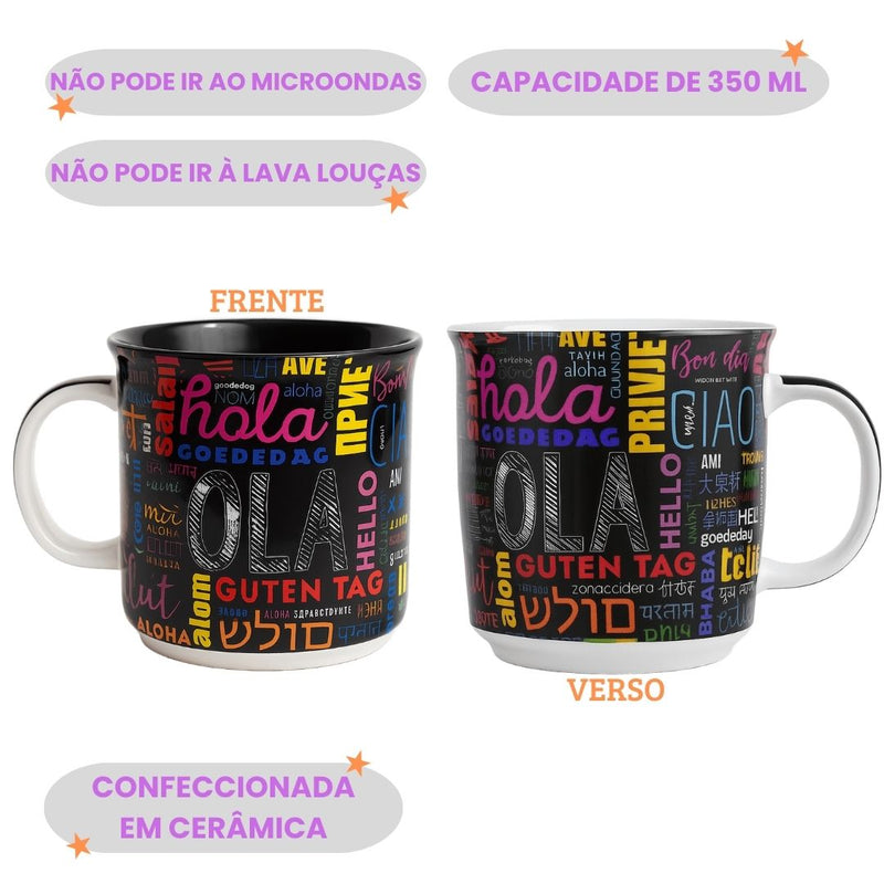 Caneca Cerâmica 350ml Tom Frases Motivacionais Saudações Café Leite Chá Presente
