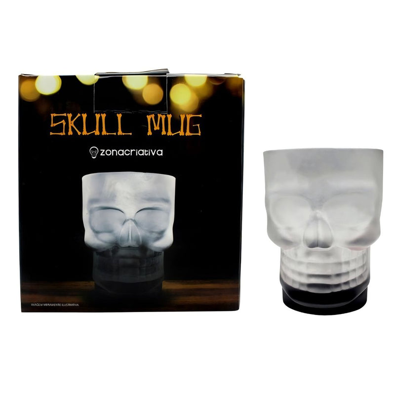 Caneca Caveira Skul Mug Base Preta 3D Vidro Fosco 500ML Churrasco Chopp Pai Presente Decoração Megalomania