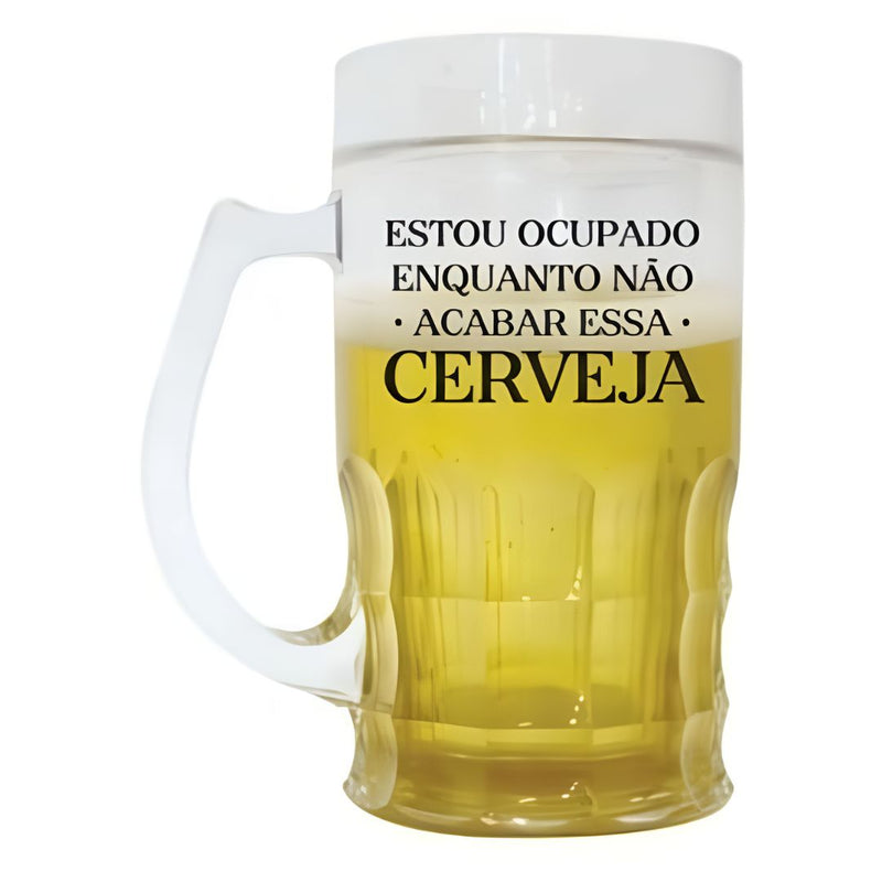 Caneca Chopp Térmica Cerveja Ice Beer Presente Namorados Frase Ocupado Até o Dia Acabar Megalomania
