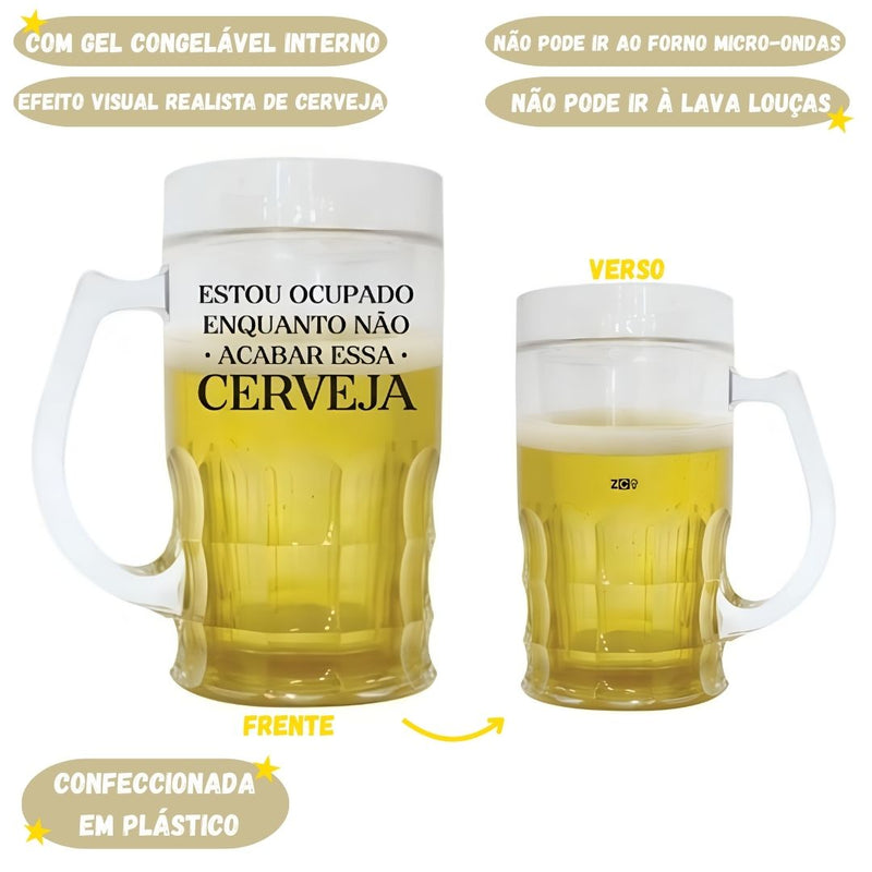 Caneca Chopp Térmica Cerveja Ice Beer Presente Namorados Frase Ocupado Até o Dia Acabar Megalomania