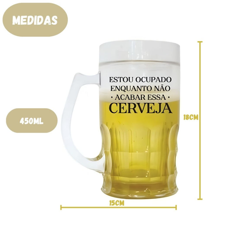 Caneca Chopp Térmica Cerveja Ice Beer Presente Namorados Frase Ocupado Até o Dia Acabar Megalomania