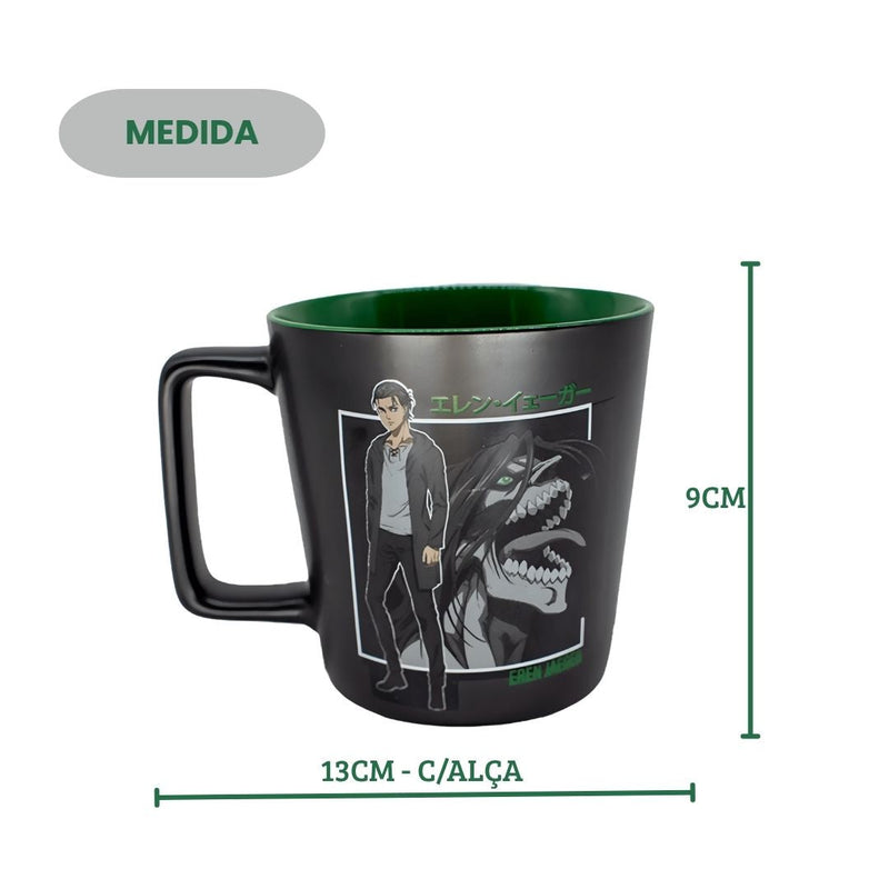 Caneca Buck Attack On Titan Eren Tatakae Anime Cerâmica 400ml Café Leite Presente Megalomania