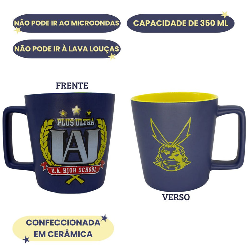 Caneca Bucky My Hero Academia Plus Ultra High School Café Leite Cerâmica 400ML Presente Megalomania