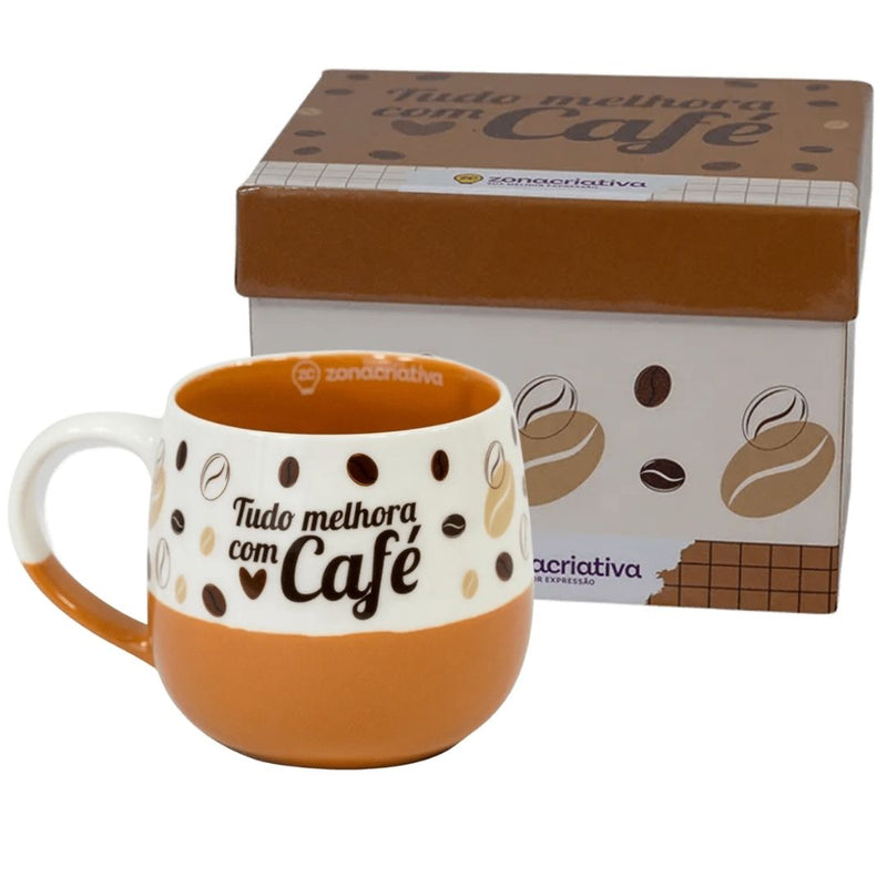 Caneca Maggie Frase Tudo Melhora Com Café Leite Chá Cerâmica Presente 400ml Megalomania