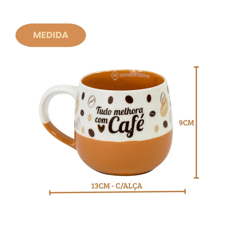 Caneca Maggie Frase Tudo Melhora Com Café Leite Chá Cerâmica Presente 400ml Megalomania