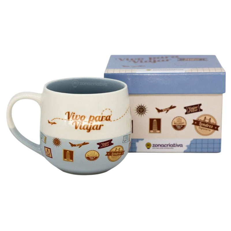 Caneca Maggie Frase Vivo Pra Viajar Café Chá Leite Cerâmica 400ML Presente Megalomania