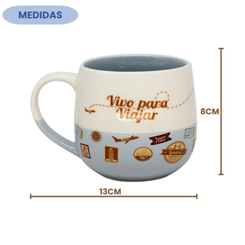 Caneca Maggie Frase Vivo Pra Viajar Café Chá Leite Cerâmica 400ML Presente Megalomania