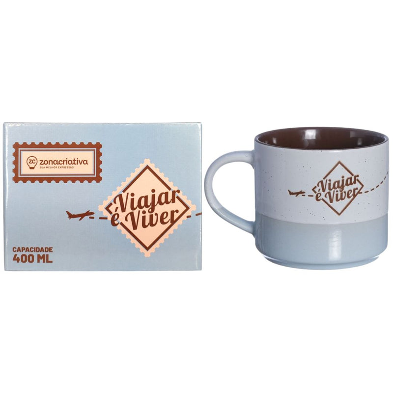 Caneca Cerâmica 450 ml Frase Viajar é Viver Café Chá Leite Presente Viagem Sonhos Megalomania