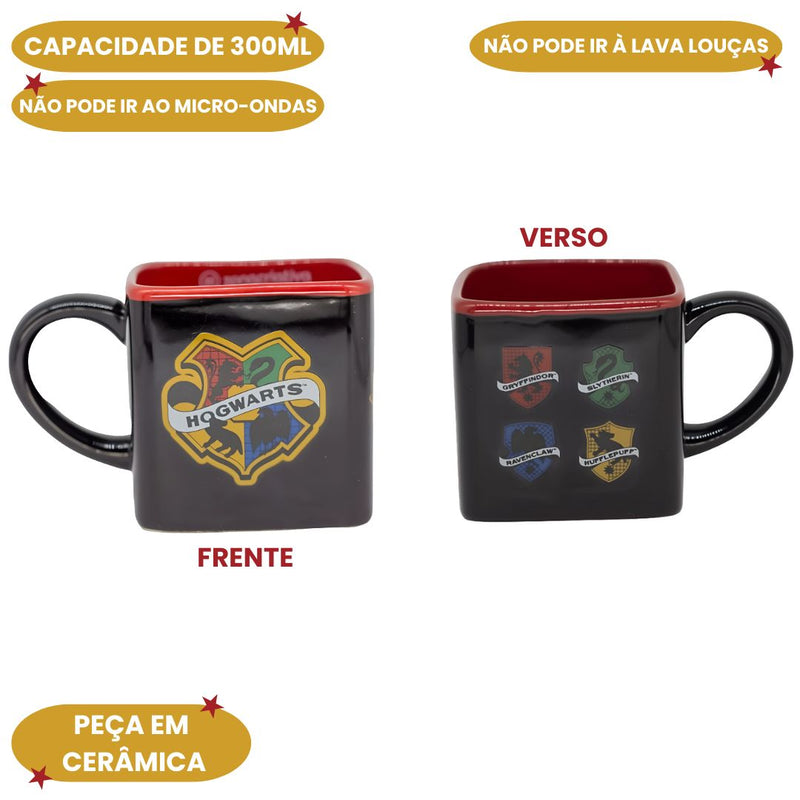 Caneca Cubo Harry Potter Wizarding World Filme Saga Bruxo Magia Presente Cerâmica 300ML