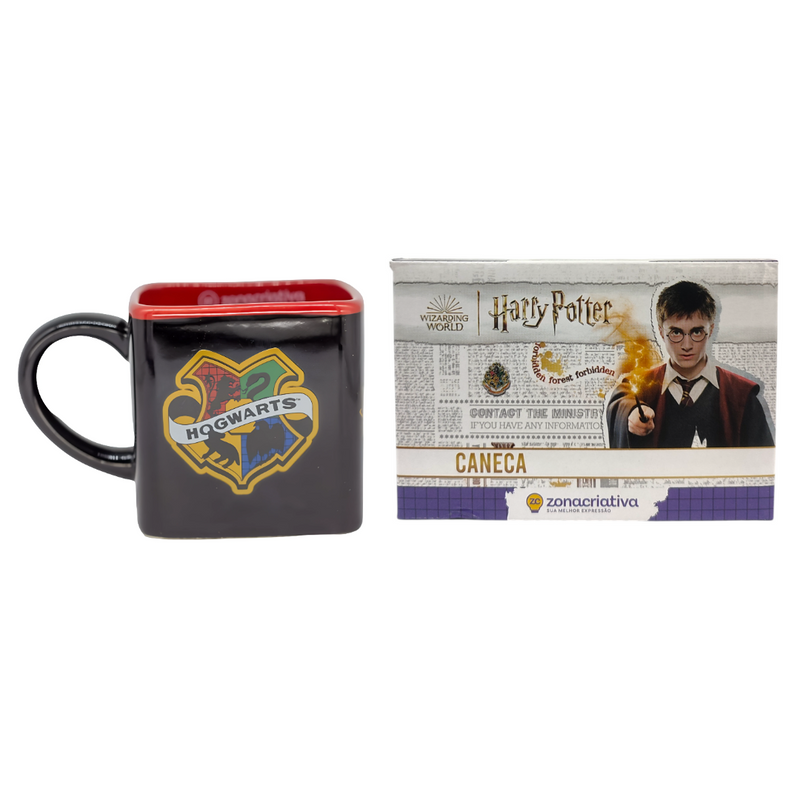 Caneca Cubo Harry Potter Wizarding World Filme Saga Bruxo Magia Presente Cerâmica 300ML