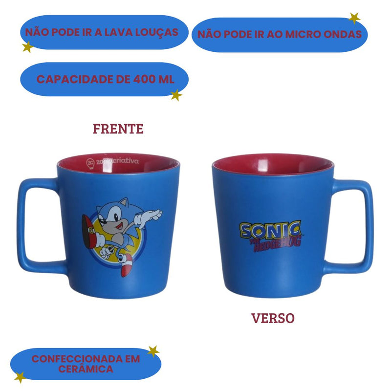 Caneca de Cerâmica Buck Sonic The Hedgedhog 400ml Geek Café Leite Presente Game Nintendo Megalomania