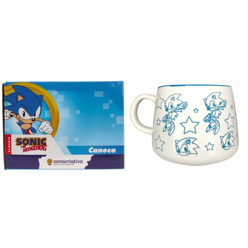 Caneca de Cerâmica Sonic The Hedgehog Branca 3D 500ML Sega Game Nintendo Café Leite Sopa Presente Megalomania