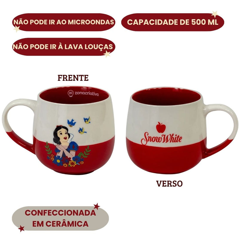 Caneca de Cerâmica 400ML Maggie Branca de Neve Café Chá Leite Presente Disney Princesa Megalomania