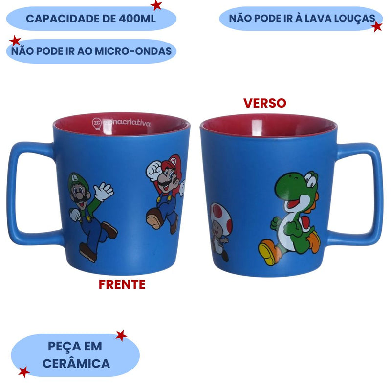 Caneca Buck Super Mario Game Nintendo 400ml Cerâmica Nerd Desenho Café Leite Chá Presente