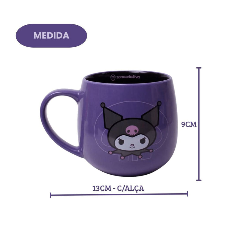 Caneca Cerâmica Maggie Kuromi Coração 400ml Café Chá Leite Sanrio My Melody Presente Megalomania